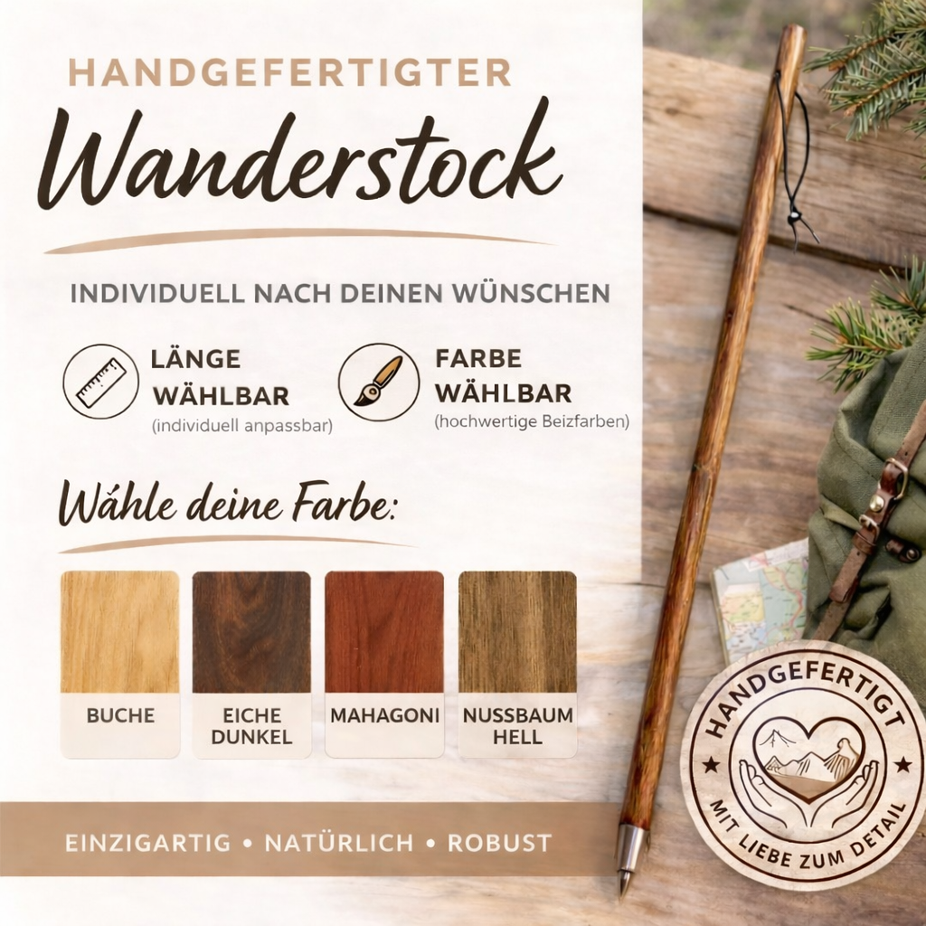 Handgefertigter Wanderstock,Pilgerstock,Gehstock 103-130cm. verschiedene Farben